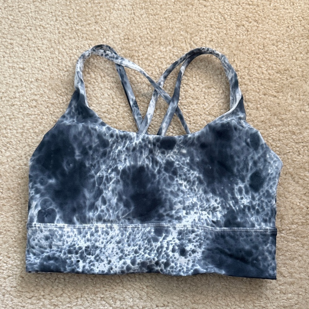Lululemon Navy and White Tie Dye Energy Long Line Bra